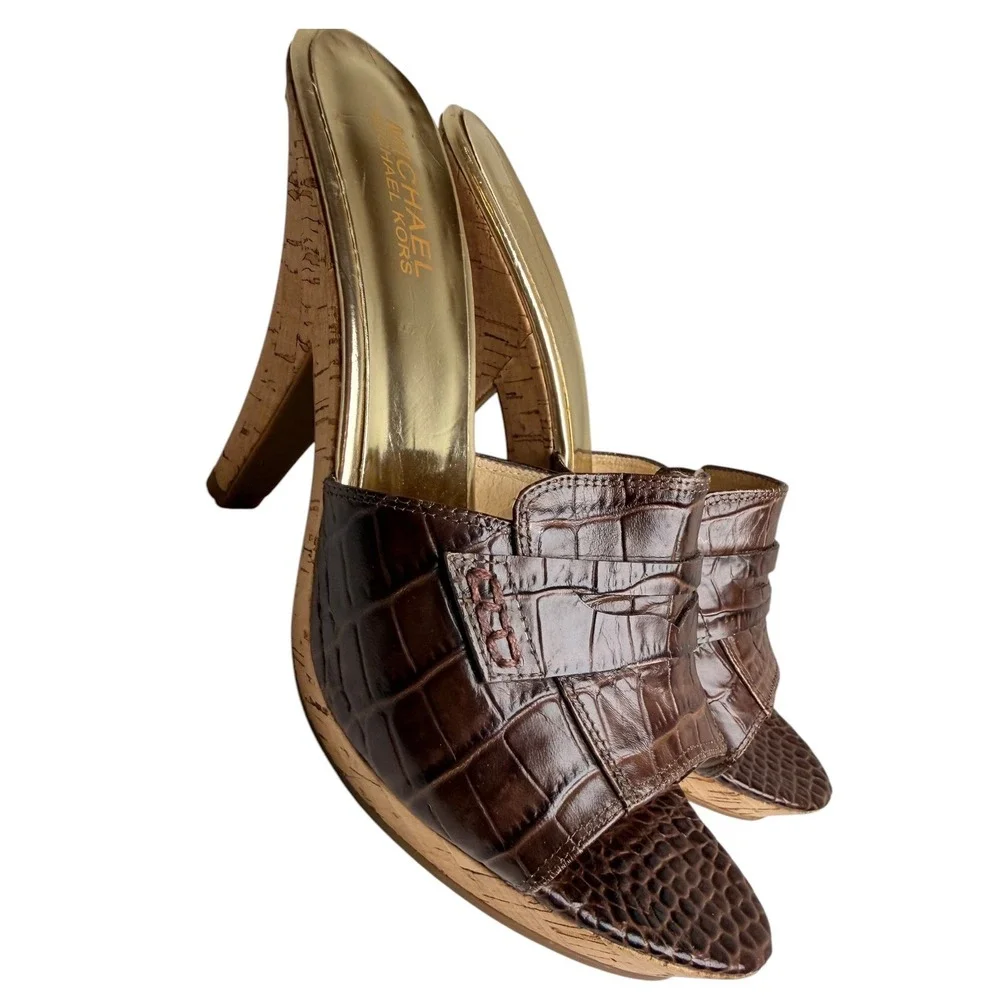 Michael Kors Camden Croc Leather Penny Loafer Mules 8.5